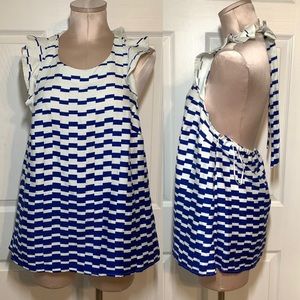 Ann Taylor White Blue Halter Top Sz M